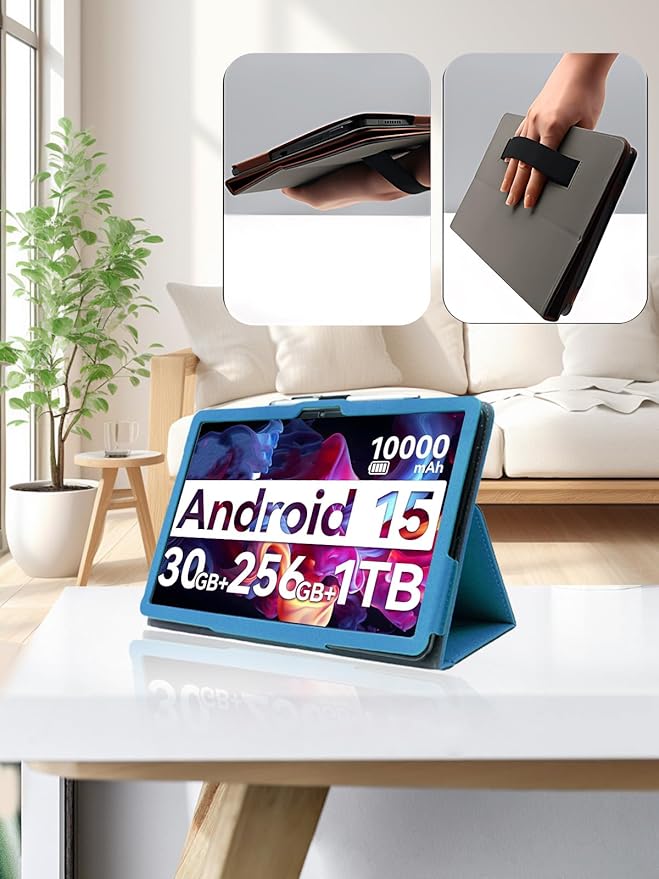 for Urao G140L 2025 14 Inch Android Tablet CaseBOVUGAC Folding Stand Protective Cover with Pencil Holder and Wrist StrapFull Protection Premium PUScratch Resistant(Sky Blue)