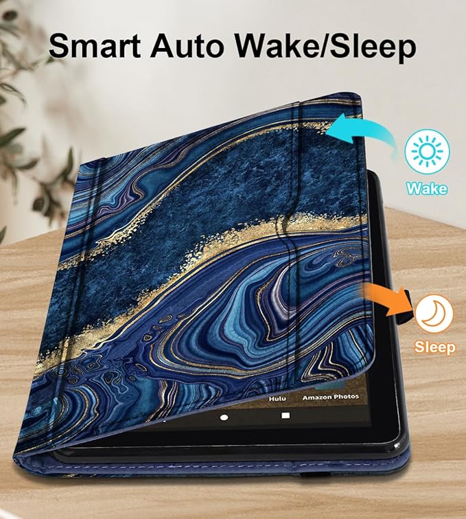 Grifobes Case 8/8 Plus [Only for 2024/2022/2020 Released 14th/12th/10th Generation] Premium PU Leather Folio Stand Smart Auto Wake/Sleep Cover with Built-in Stylus Holder/Pocket Marble Deep Blue
