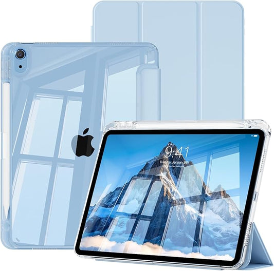 for iPad (A16) 11th Generation Case 11 Inch 2025 for iPad 10th Generation Case 10.9 Inch with Pencil Holder Slim Light Tri-fold Cover &amp Hard PC Clear Back Shell Auto Sleep/Wake Sky Blue