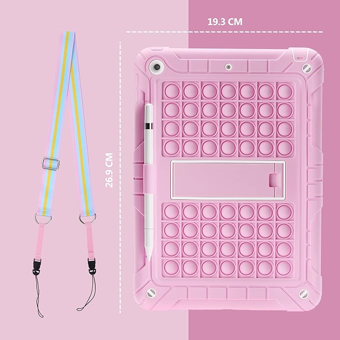 XZC iPad 9th/8th/7th Generation Case (iPad 10.2 Case 2021/2020/2019) Shockproof Drop Protection iPad Cover with Pencil Holder Kickstand Shoulder Strap (Pink)