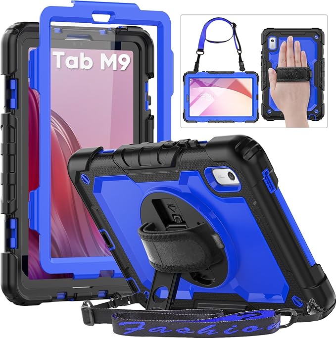 HXCASEAC Case for Lenovo Tab M9 2024/2023 (TB-310FU) with Screen Protector/Rotating Hand Strap/Sturdy Stand Protective Cover for Lenovo M9 Tablet Case 9 inch Blue