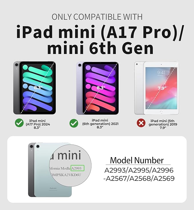 Dexnor Case for iPad mini 7 (A17 Pro) 2024/mini 6 2021 8.3 inch Rugged Protective Case with 360° Rotating Hand Strap &amp Large Stand &amp Screen Protector &amp Pencil Holder Shockproof Full-Body
