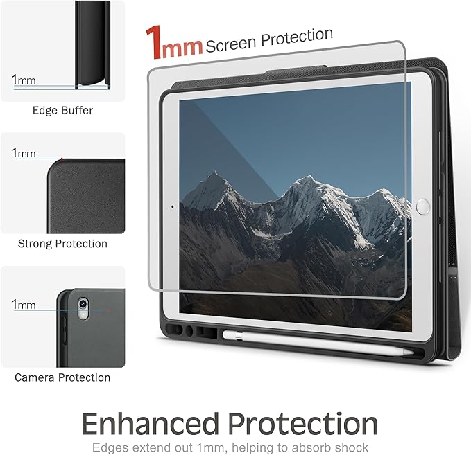KingBlanc Case for iPad Air (3rd Generation) 10.5 2019 / iPad Pro 10.5 inch 2017 Case with Apple Pencil Holder Vegan Leather Smart Cover Auto Sleep/Wake Multi-Angle Folding Stand Black × Gray
