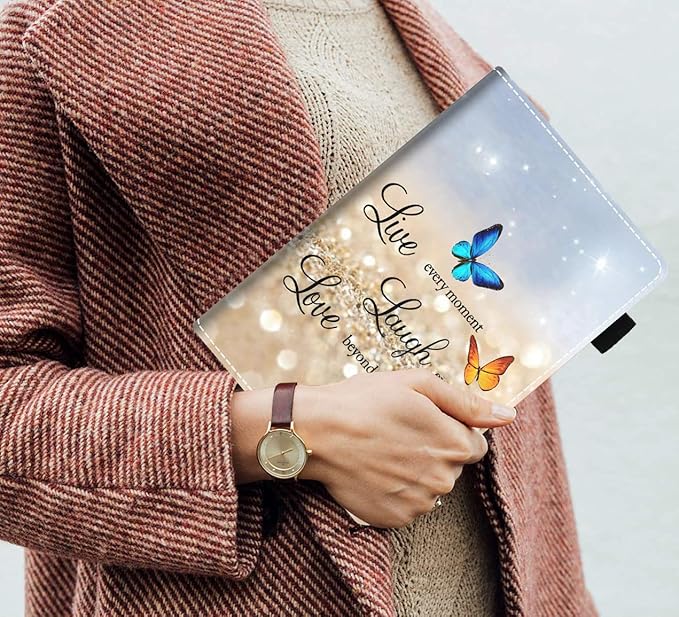 Case for All-New Kindle Fire HD 10/Fire HD 10 Plus Tablet 10.1 inch (11th Generation 2021 Released) - Inspirational Quote Live Laugh Love Design Slim PU Leather Cover with Auto Sleep Wake