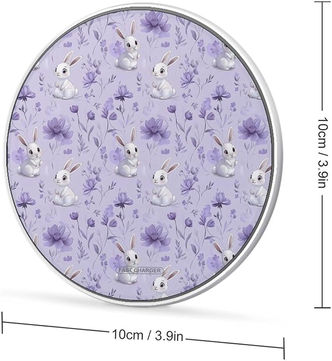 Cute Bunny Floral Wireless Charger Anti-Slip Wireless Charging Pad Slim Charger Mat for Men Women