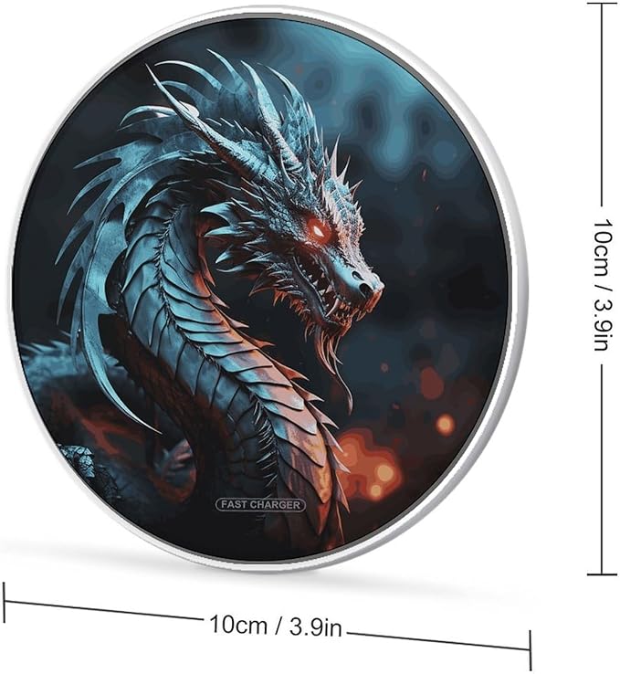 Dragon Wireless Charger Fast Wireless Charging Pad with USB Cable 10W Anti-Slip Magnetic Wireless Charger Portable Slim Charger Puck Travel Charging Station