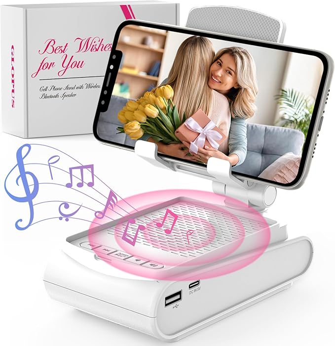 Gifts for Women Men Cell Phone Stand With Wireless Bluetooth Speaker Unique Gifts for Women Wife Mom Gifts for Christmas Stocking Stuffers for Women Adults Mom White Elephant Gifts for Adults