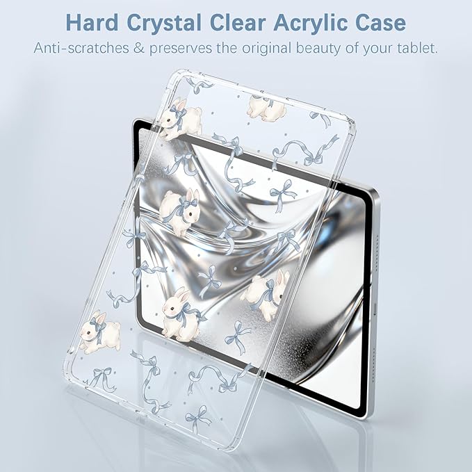 for iPad Pro 13-inch (M4) 2024Aesthetic Bowknot Rabbit Crystal Clear CaseSlim Lightweight Anti-Scratch Soft TPU Bumper Hard Acrylic Back Cover for Women