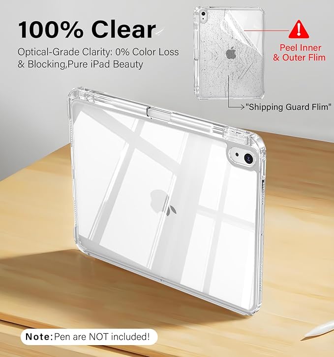 JKSML Case for iPad (A16) 11th/10th Gen with 8+ Viewing Angles DIY Detachable Sliding Cover Fully Clear Hard Back Shell Solid Y-fold Stand Pencil Holder for iPad 10.9 (2022)/ 11 (2025)-Purple-1