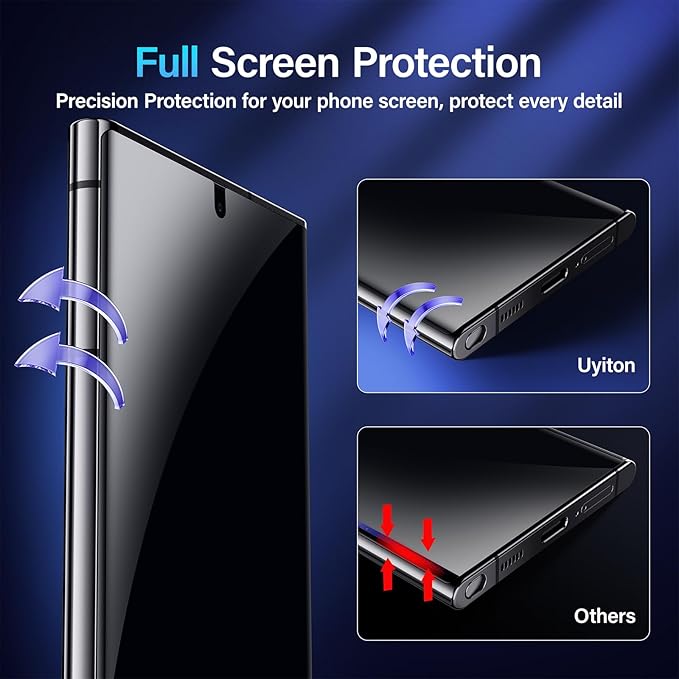 Uyiton for Samsung Galaxy S23 Ultra/S22 Ultra Privacy Screen Protector [Ultrasonic Fingerprint Support] [Bubble-Free] Anti-Spy 3D Curved Full Coverage Private Film [Not Glass] [2 Pack]