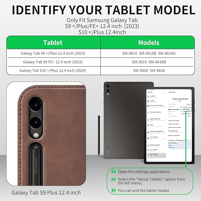 for Samsung Galaxy Tab S9 FE+/S9 Plus/S10 Plus+ 12.4 inch Case 2023/2024(Model:SM-X820/X810/X610) Leather Protective Shell Protection Cover with S Pen HolderAuto Sleep/Wake.Dark Brown