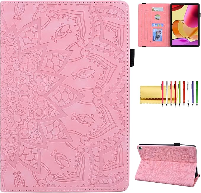Case for Amazon Fire Max 11 (2023) Techcircle Stylish Mandala Embossed PU Leather Folio Stand Soft TPU Back Cover Slim Lightweight Elastic Band Protective Case with Pen Holder &amp Card Slots Pink