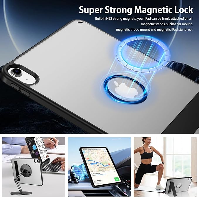 BENTOBEN Magnetic for iPad A16 Case with Invisible Stand (11th Generation 11 Inch 2025) iPad 10th Generation Case 10.9 inch 2022 Matte Slim Thin Protective Tablet Cover for iPad 11th/10th Gen Black