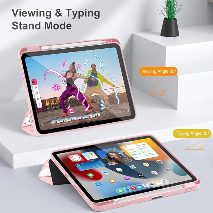 Tuiklol Case for iPad 10.2 Inch 2021 2020 2018 Release 9th / 8th / 7th Generation Built-in Pencil Holder TPU Protective Stand Back Cover Trifold Stand-Auto Wake/Sleep Cat-Pink