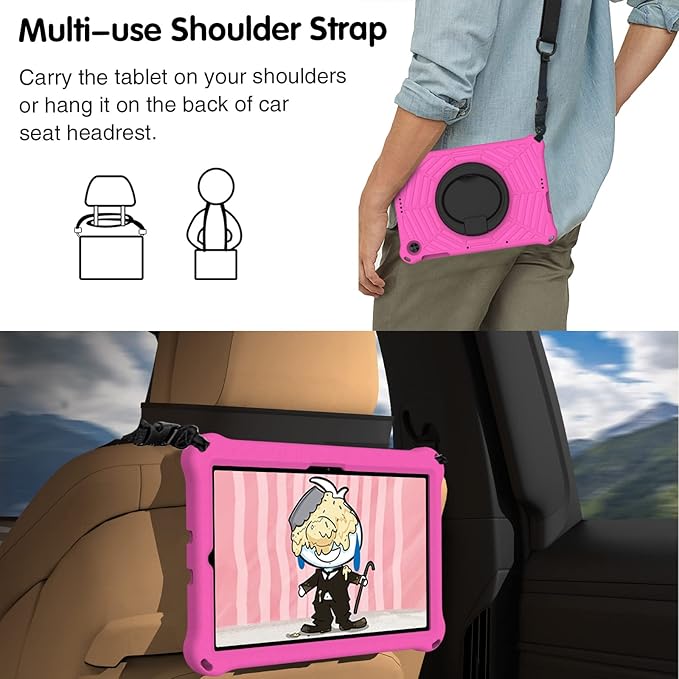 for Samsung Galaxy Tab S5e 10.5 (2019) SM-T720/T725 Tablet Case for Kids - EVA Lightweight Shockproof 360° Rotating Handle Stand Rugged Cover W Shoulder StrapRose Red