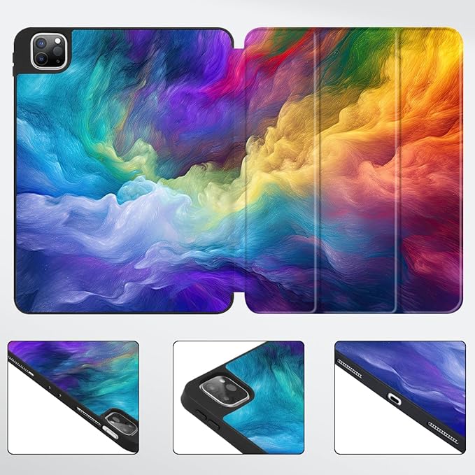 Mektron for iPad Pro M2 11-inch 4th/ 3rd/ 2nd/ 1st Gen Case 2022 2021 2020 2018 with Pencil Holder Tablet Cover with Soft TPU Back Cover for 11 inch iPad Pro Rainbow Cosmic