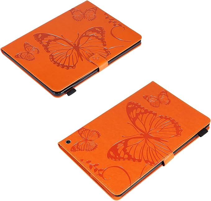 for Kindle Fire HD 10 &amp HD 10 Plus Case 13th/11th Generation 10.1 (2023/2021) Stand Embossed PU Leather Magnetic Wallet Cover with Pencil Holder/Pockets [Auto Wake/Sleep] Orange Butterfly