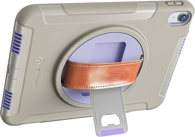 Original Rugged Case for iPad 11 (A16) 11-inch (2025) &amp 10th Gen 10.9-inch (2022) | 360° Rotating Kickstand Genuine Leather Hand Strap Built-in Screen Protector (Purple Grey)