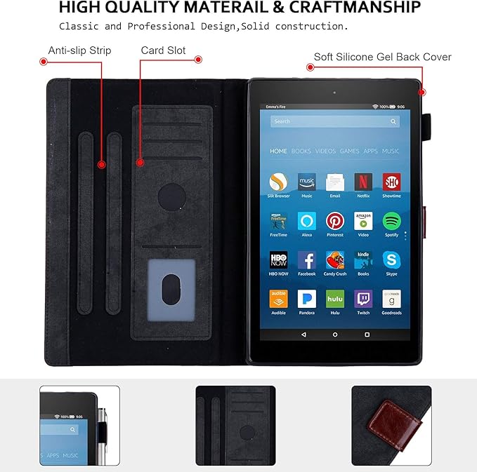Folding Case for Amazon Fire HD 10 9th/7th/5th Gen Techcircle Smart Flip [Wake/Sleep] Solid PU Leather Protective Cover for All-New Kindle Fire HD 10.1 inch Tablet 2019/2017/2015 Release Black