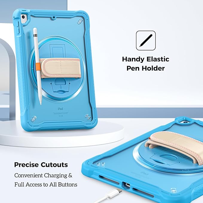 ProCase Rugged Case for iPad 9.7 Inch 5th 6th Gen/iPad Air 2 / iPad Pro 9.7 Case Heavy Duty Shockproof Rugged Cover with Hand Strap 360 Degree Rotatable Kickstand Protective for iPad 9.7 -Blue