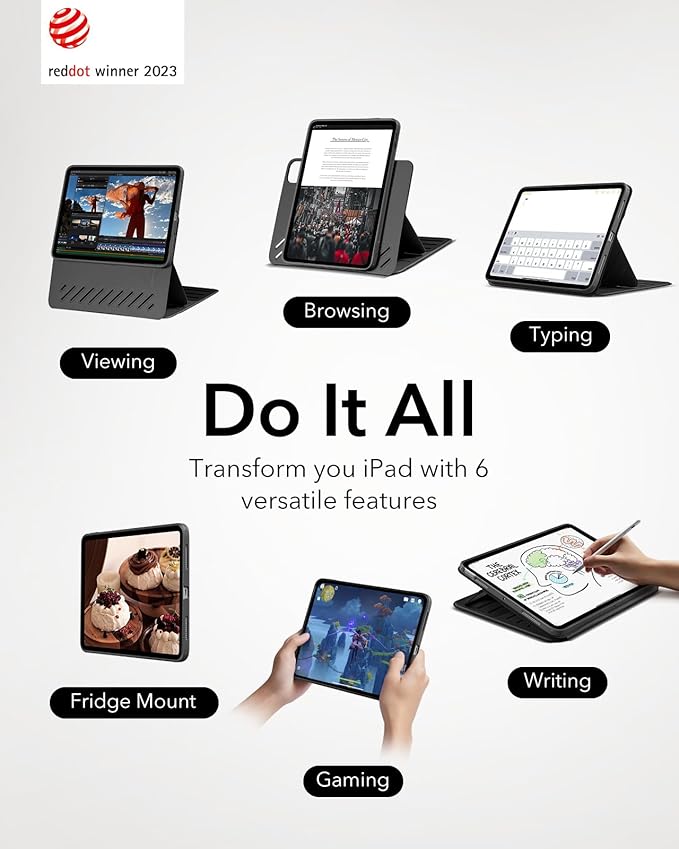 ESR for iPad Air 11 Inch Case M3/M2 (2025/2024) iPad Air 5th/4th Gen Case (2022/2020) 10.9 Inch Removable Magnetic Cover Adjustable Portrait/Landscape Stand 9 Standing Angles Durable Black