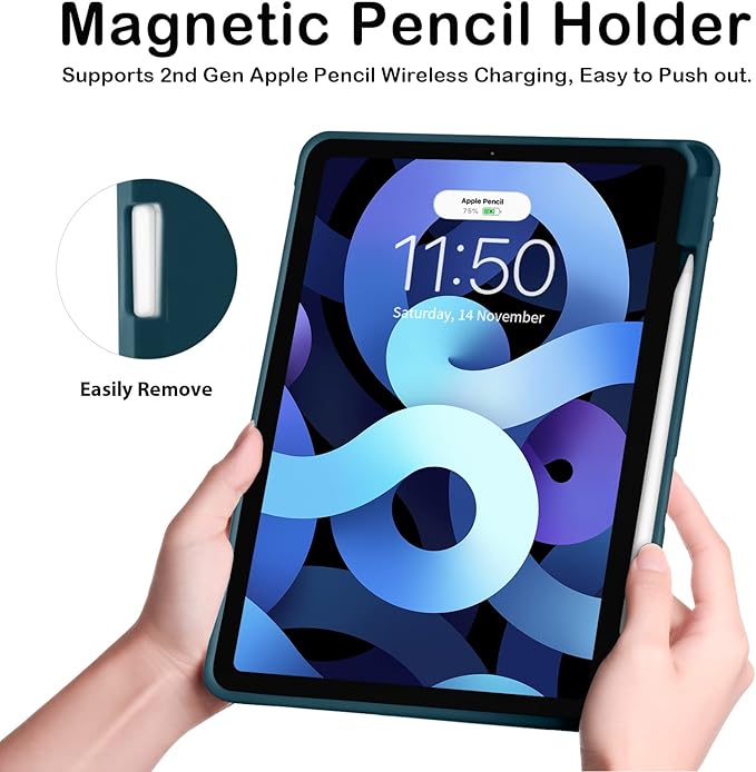 SIWENGDE Case for iPad Pro 12.9 Case 6th/5th/4th Generation (2022/2021/2020) with Pencil Holder [Apple Pencil Wireless Charging] Soft TPU Smart Trifold Stand Protective Cover (Peacock Blue)