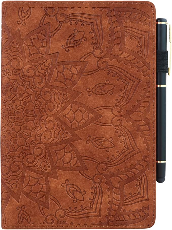 Fire HD 10 Case 9th/7th Generation (2019/2017) 10.1 with Pencil Holder Elastic Band Pocket Multi-Angle Stand Magnetic Folio Wallet PU Leather TPU Shockproof Cover Brown Paisley Flower