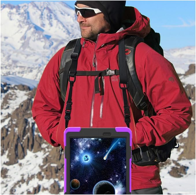 Case for Samsung Galaxy Tab A 9.7 2015 (SM-T550/T555/P550/P555)Portable Heavy Duty Dropproof Protective Cover Case with 360 Rotating StandHandle &amp Shoulder StrapStylus Pen (New Purple)