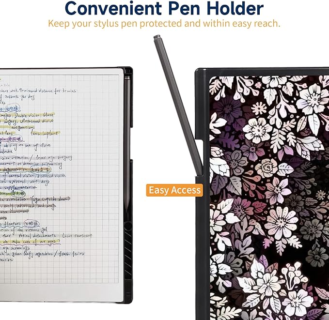 Case for Remarkable Paper Pro Tablet 11.8 (2024 Released) Lightweight and Hard Back Shell Protective Book Folio CoverHave Auto Sleep/WakePen Holder and Pen Tips Box (Pink White Flowers)