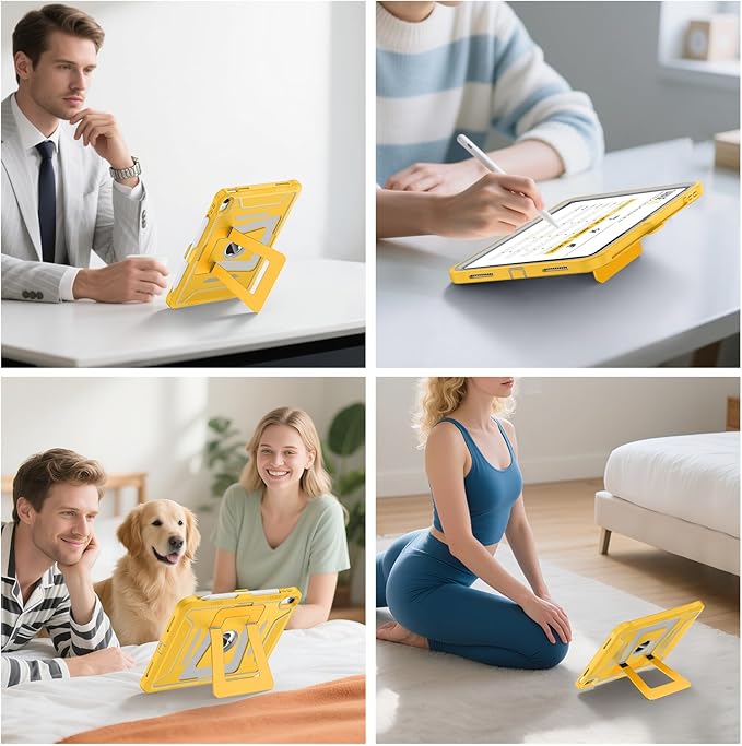 Soke Case for iPad (A16) 11th Generation 11-Inch 2025 /10th Generation 10.9-Inch 2022 with Screen Protector and Multi-Angle Kickstand Rugged Full Body Heavy Duty Protective Cover - Gray Yellow