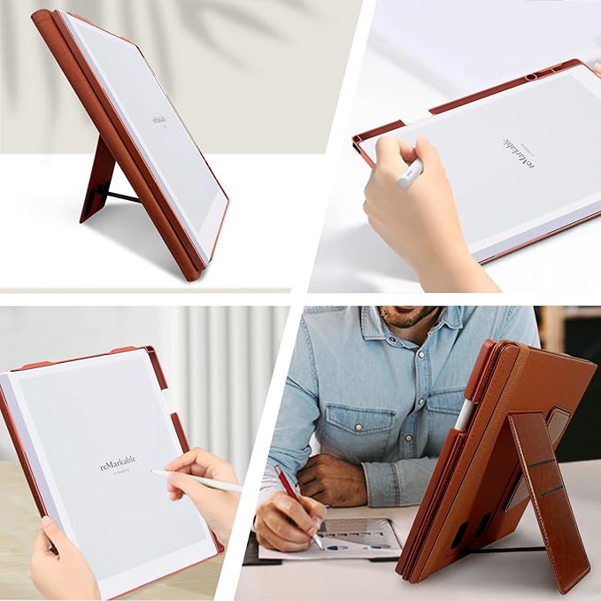 E NET-CASE Case for Remarkable 2 Tablet 10.3 inch (2020 Released) - New Business Design Upgraded Leather Cover for Remarkable 2 Digital Paper with Stand &amp Pen Holder (Brown)