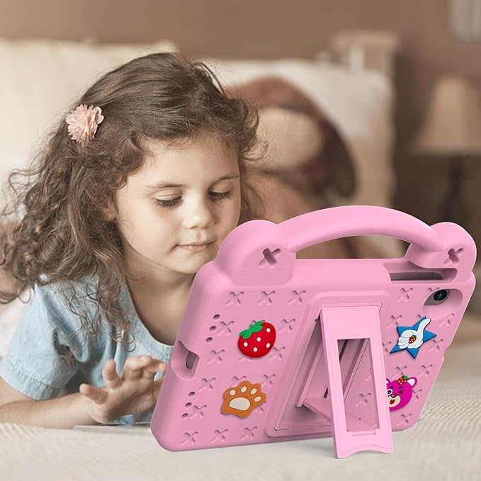 Kids Case for Onn 10.1 Inch Tablet Case 2024 Gen 4 Model:100135925 EVA Soft Kickstand Cute DIY Figures Handle Design Kids Friendly Lightweight Protective Case for Onn 10.1 2024Pink