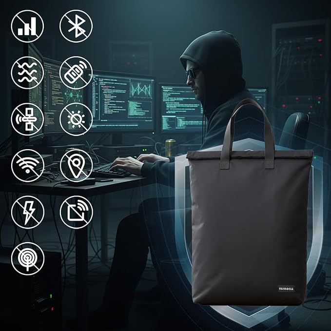 Faraday Bag for Electronics 5G/Bluetooth/WiFi/GPS Signal Blocking Anti-Tracking Faraday Cage with Handle EMP Protection Bag for Laptops Tablets Phones Car Keys (15.5X10inch)