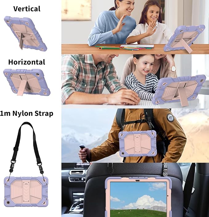 JKSML Case for Samsung Galaxy Tab A9+ / A9 Plus 11 inch 2023 Military Grade Drop Protection Cover with Built-in Kickstand &amp Shoulder Strap for Tab A9+ Tablet (SM-X210/X216/X218) Lavender + Rose