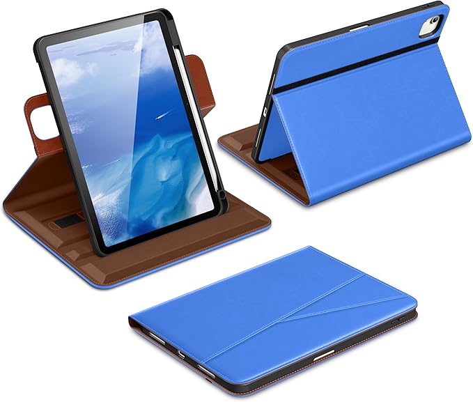 DTTO for iPad Air 11 inch Case M4 / M3 / M2 (2026/2025/2024) iPad Air 5th / 4th Gen (2022/2020) 360 Degree Rotating Premium Leather Folio Stand Cover with Pencil Holder Sapphire Blue