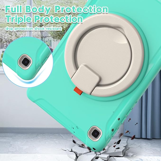 Shockproof Case for Samsung Galaxy Tab A7 Lite 8.7 Tablet Techcircle Rotating Stand Handle Heavy Duty Bumper Hybrid Cover Protective Case for Galaxy Tab A7 Lite (2021) SM-T220/T225 Mint Green