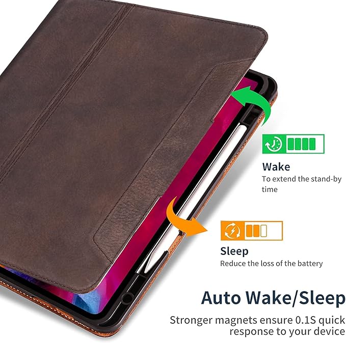 Gexmil Case for Ipad pro 11 Inch 2022/2021(4th Gen&amp3rd Gen)Genuine Leather Ipad pro 11 2020/2018 Cover(2rd Gen)with Pencil HolderPencil 2 Wireless ChargingReal LeatherMagnetic Closure