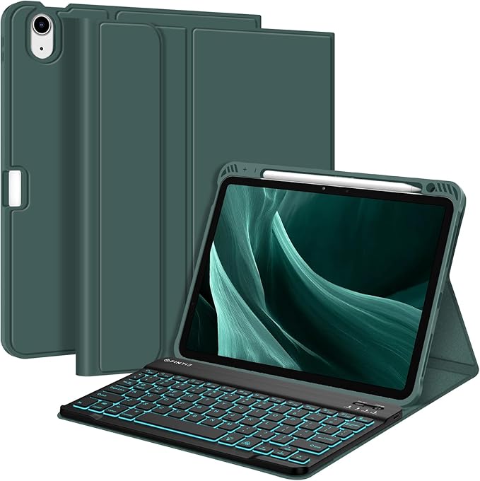Fintie Backlit Keyboard Case for iPad Air 11-inch M4/M3/M2 (2026/2025/2024) iPad Air 5th/4th Gen 10.9 Inch - Soft TPU Cover with 7 Color Backlight Detachable Bluetooth Keyboard Midnight Green