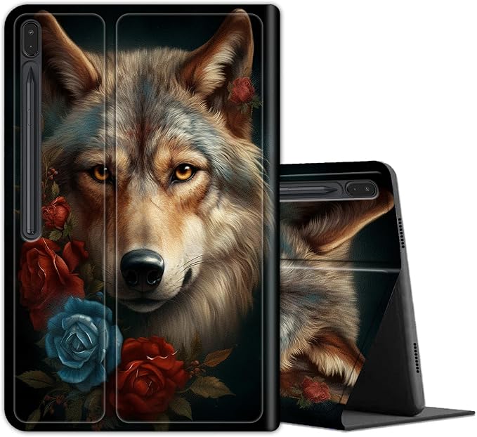 Blue Red Rose Wolf