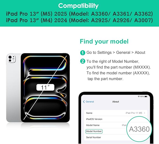 DTTO for iPad Pro 13 inch Case (M5/M4) 2025/2024 Premium Leather Business Folio Stand Cover with Pencil Holder - Auto Wake/Sleep &amp Multiple Viewing Angles Built in Hand Strap &amp Pocket Teal