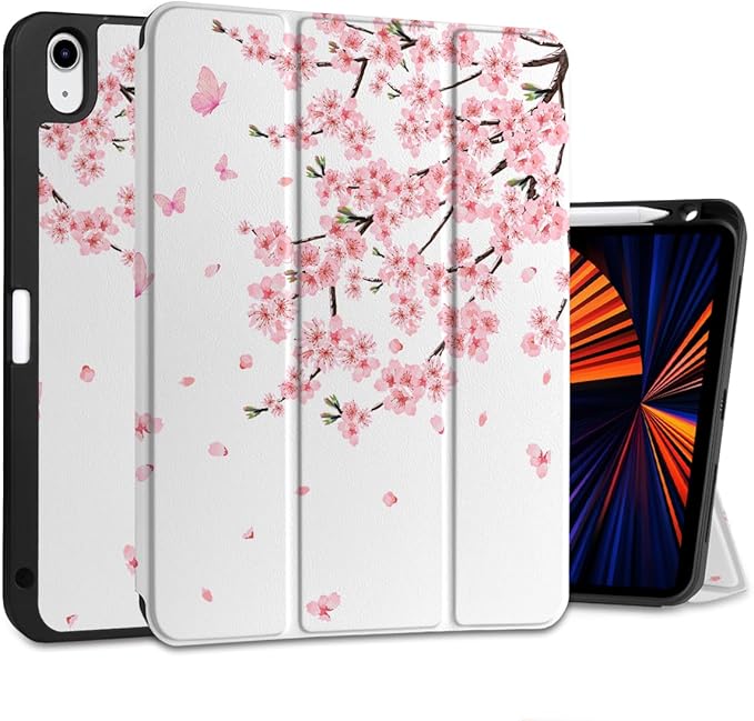 MEEgoodo for M4/M3/M2 iPad Air 11 inch Case 2026 2025 2024Case for iPad Air 5th Generation/iPad Air 4th Gen 10.9 inch 2022 2020 Tablet Cover with Soft TPU Back Shell Cherry Blossoms