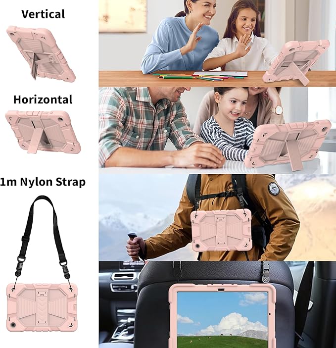JKSML Case for Samsung Galaxy Tab A9+ / A9 Plus 11 inch 2023 Military Grade Drop Protection Cover with Built-in Kickstand &amp Shoulder Strap for Tab A9+ Tablet (SM-X210/X216/X218) Rose Gold