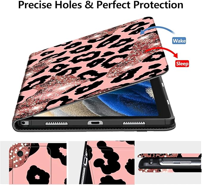 Case for Amazon Fire HD 10 and 10 Plus Tablet (13th/11th Generation 2023/2021 Release) 10.1 PU Leather Smart Protective Cover with Auto Sleep/Wake for Fire HD 10 2023Leopard with Pink Glitter