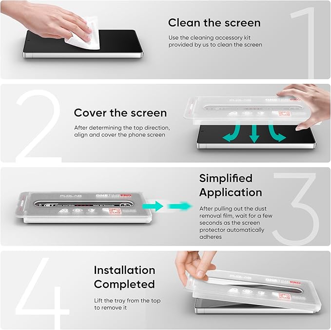 FLOLAB NanoArmour ONETIME PRO for Samsung Galaxy S26+ Plus Screen Protector Anti Reflective Tempered Glass Edge to Edge Fingerprint ID Compatible Dust Free Easy to Install