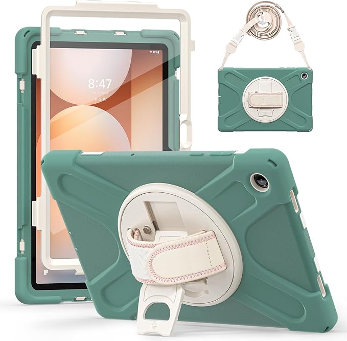 Lunivop Case Compatible with Samsung Galaxy Tab A11 Plus Case 11 Inch 360° Rotating Stand/Hand Strap with Built-in Screen Protector Heavy Duty Tablet Cover for Samsung Tab A11+ Plus Green