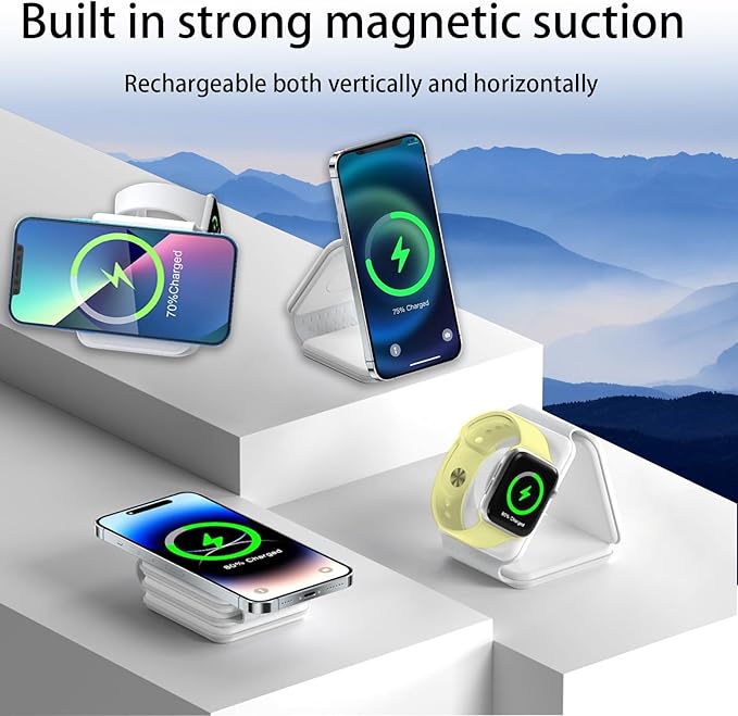 3 in-1 Charging Station for Apple Multiple DevicesFoldable Magnetic Wireless Charger PadTravel Charging Station for iPhone15 14 13 12 Series Watch &amp AirpodsPro/3/2