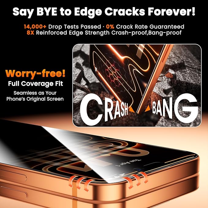 3-Pack for iPhone 17 Pro Max Screen Protector Privacy[25°Anti Spy] 9H Hardness Easy Install Frame Bubble Free Impact &amp Shatter Protection Case-Friendly