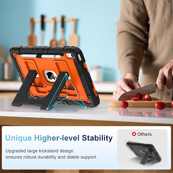 WESOROL Case for iPad A16 11th/10th Generation 2025/2022 with Pencil Holder Shoulder Strap iPad Case 10th Generation Shockproof Cover for iPad 11th/10th Gen CasesBlack Orange