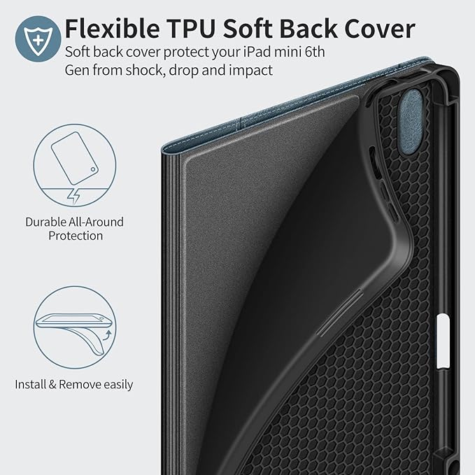 H HOLIMET Case for iPad mini 7 A17 Pro iPad mini 7th/6th (2024/2021) with Pencil Holder Pocket with Soft TPU Back Cover Sleep/Wake Vegan Leather