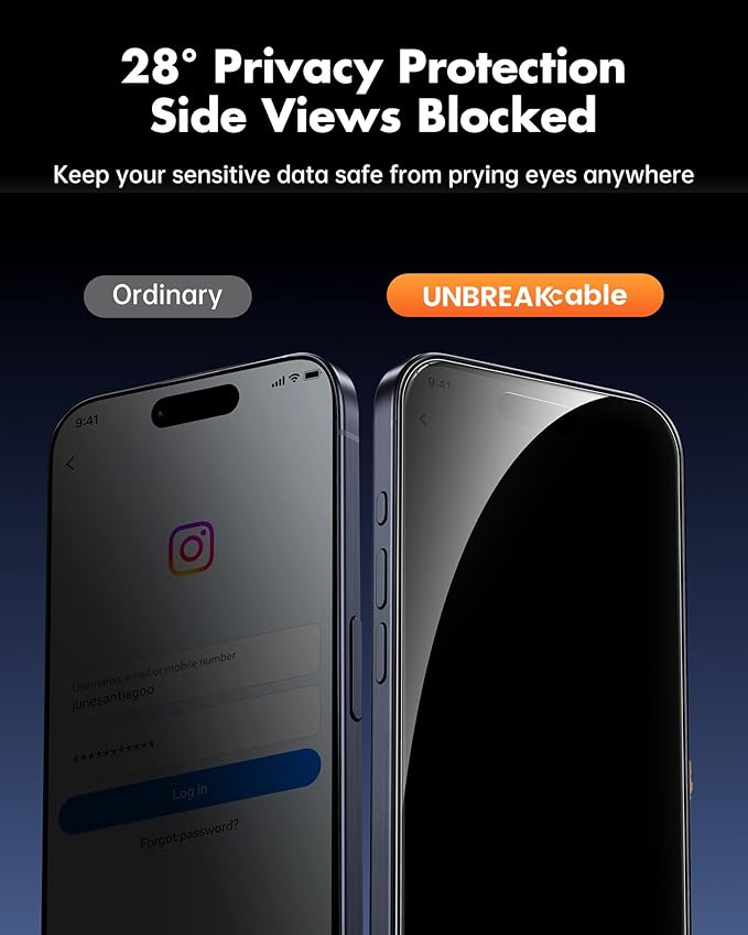 UNBREAKcable 4PCS Screen Protector for iPhone 15 Pro - 2 Privacy Tempered Glass+2 Clear Glass Double Shatterproof [Installation Frame] [9H Hardness] [Case Friendly] Anti-Scratch for iPhone 6.1 inch